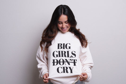 Women's "Big Girls Don't Cry" Crewneck Sweatshirt (Beige/Black)