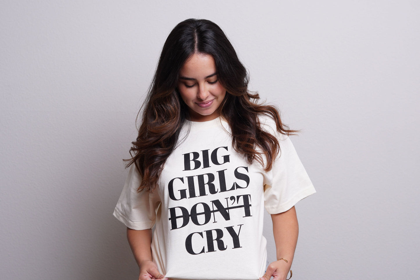 Women's "Big Girls Don't Cry" Crewneck T-Shirt (Beige/Black)