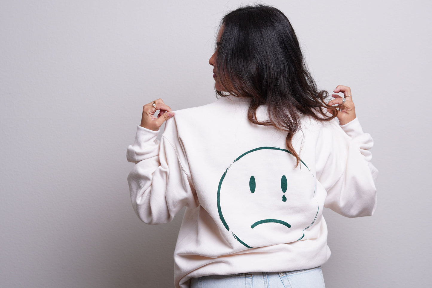 Women's "Big Girls Don't Cry" Crewneck Sweatshirt (Beige/Green)