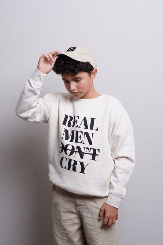 Boys "Real Men Don't Cry" Crewneck Sweatshirt (Natural Heather/Black)