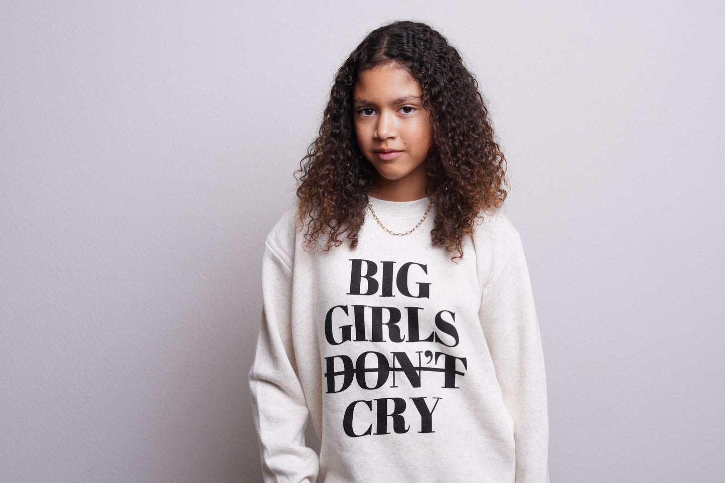 Girls "Big Girls Don't Cry" Crewneck Sweatshirt (Natural Heather/Black)