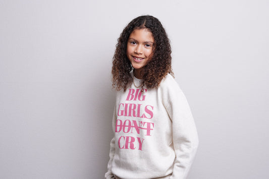 Girls "Big Girls Don't Cry" Crewneck Sweatshirt (Natural Heather/Pink)